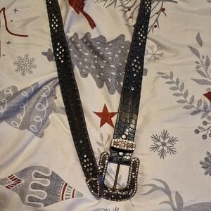 Shyanne Black Croc-Embossed Studded Belt